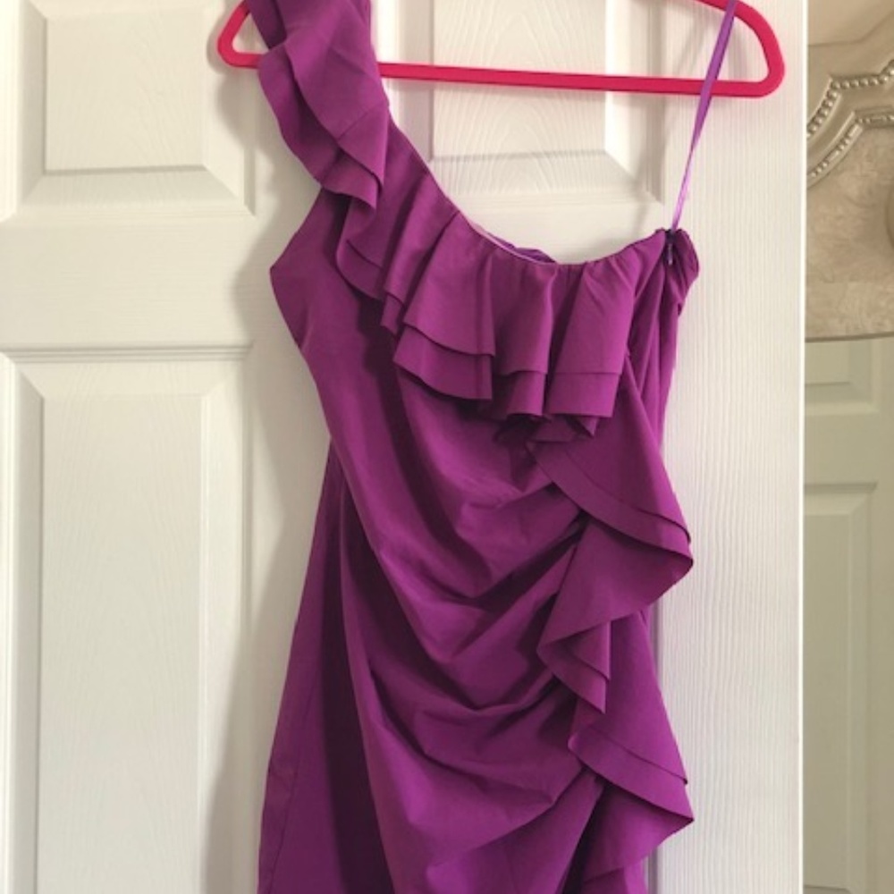 One-shouldered, ruffled dress